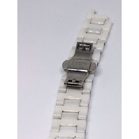 Michael Kors Ceramic Watch Bracelet Case Links Parts Band 18mm White A629 - Picture 7 of 8
